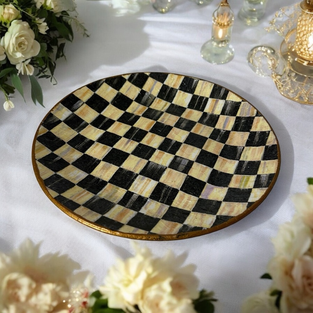Elegant Checkered Plate with Gold Trim Inspired by Mackenzie Child - Picture 3 of 3